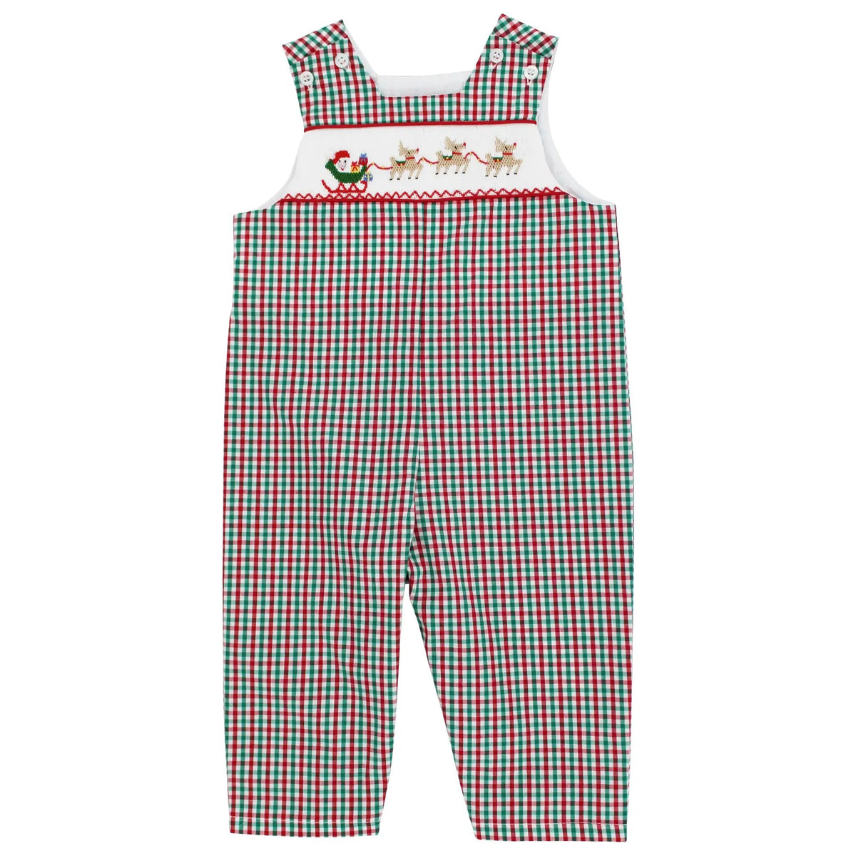 Bailey Boys Red & Green Check Smocked Santa Sleigh Longall by Bailey Boys