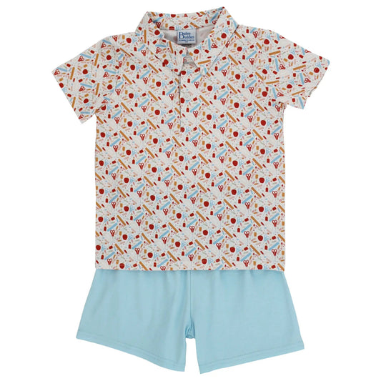 Bailey Buddies Boys Blue Back to School Days Print Knit Shorts Set
