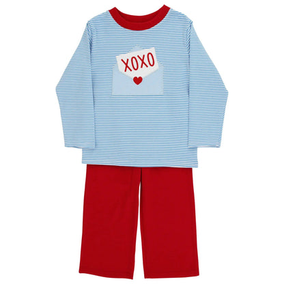Bailey Boys Blue & Red Valentine Love Letters Pant Set