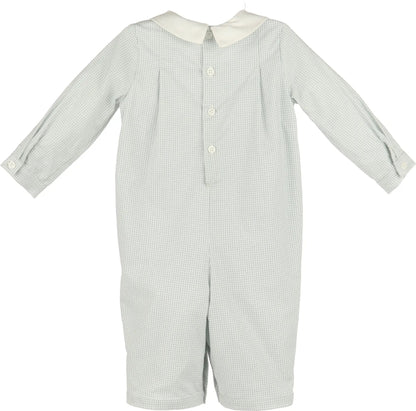 Luli & Me Baby Boys Blue Check Smocked Romper with Collar