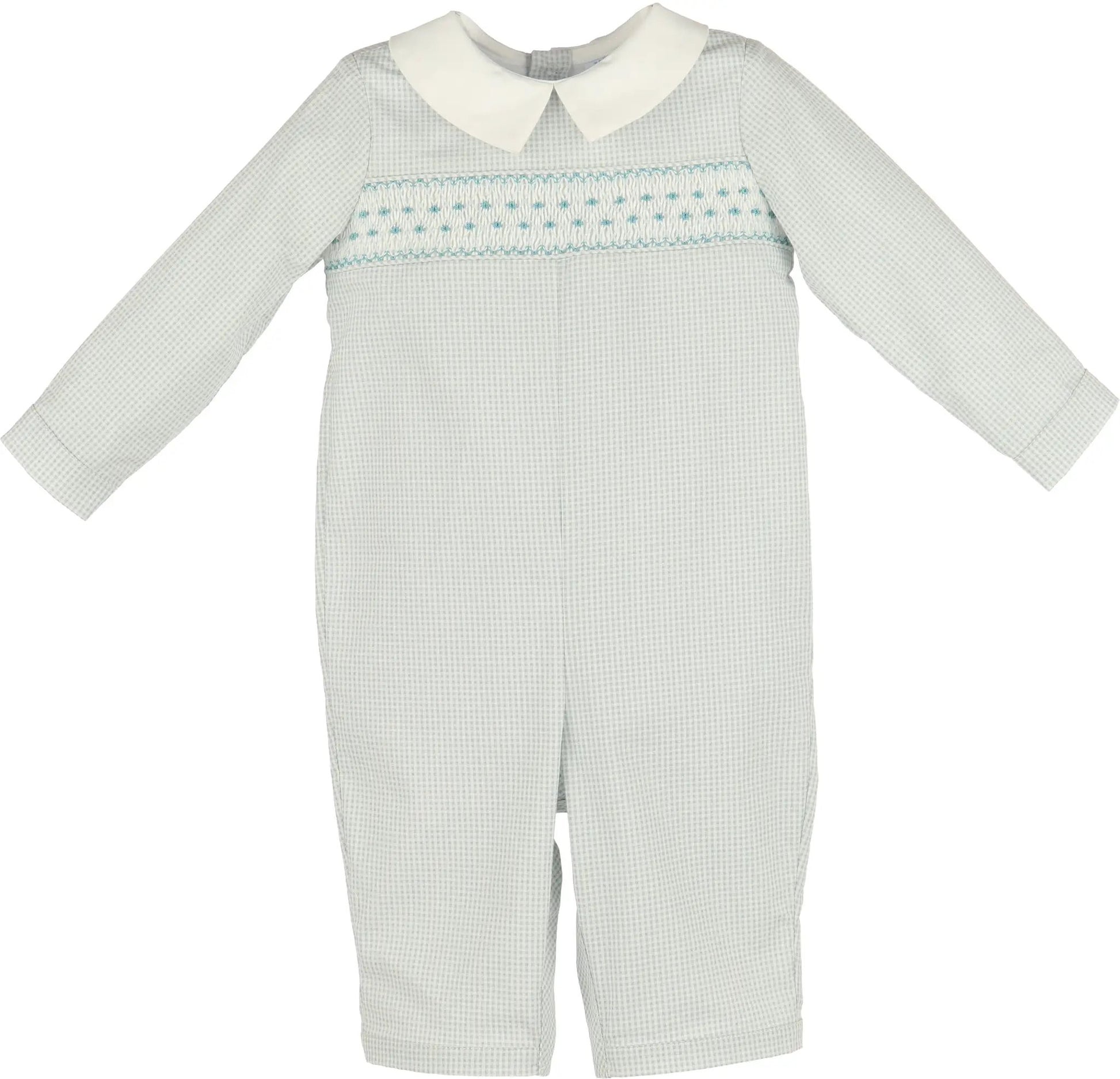 Luli & Me Baby Boys Blue Check Smocked Romper with Collar
