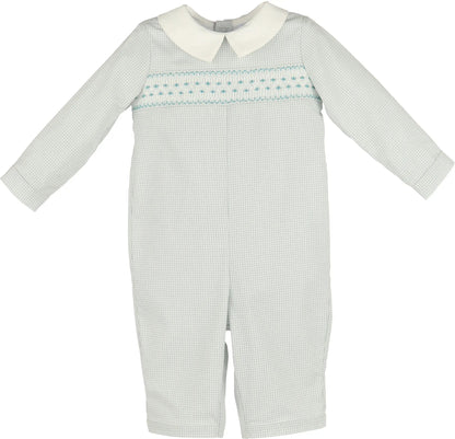 Luli & Me Baby Boys Blue Check Smocked Romper with Collar