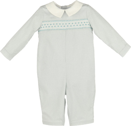 Luli & Me Baby Boys Blue Check Smocked Romper with Collar