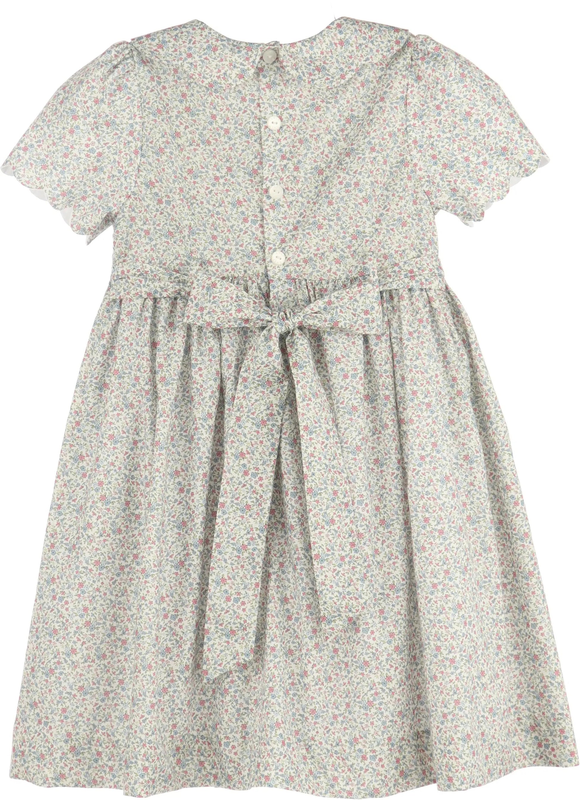 Luli & Me Girls Pink Fall Blossom Floral Smocked Bodice Dress - Scallop Collar