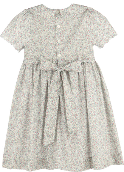 Luli & Me Girls Pink Fall Blossom Floral Smocked Bodice Dress - Scallop Collar