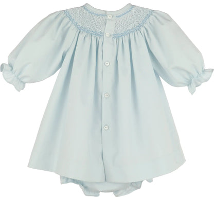 Luli & Me Girls Classic Smock Bishop Set - Blue