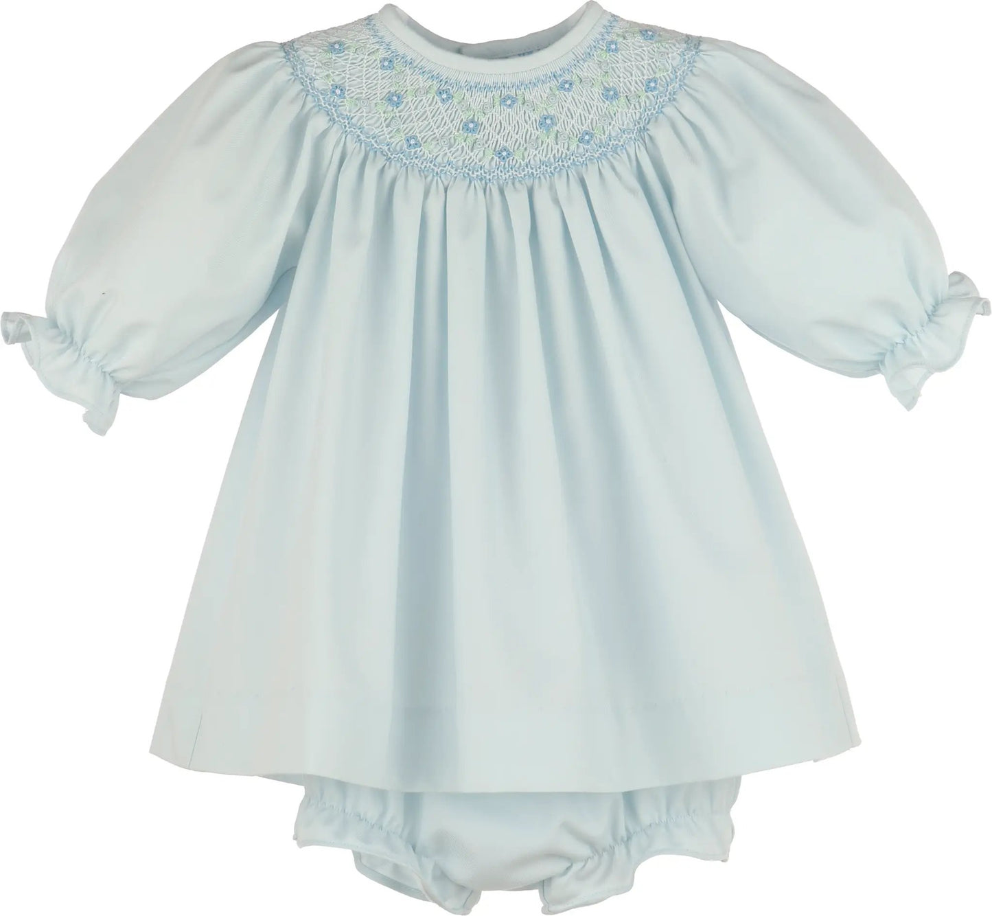 Luli & Me Girls Classic Smock Bishop Set - Blue