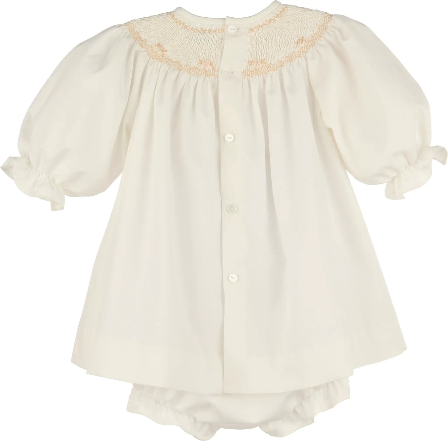Luli & Me Girls Classic Smock Bishop Set - Ivory