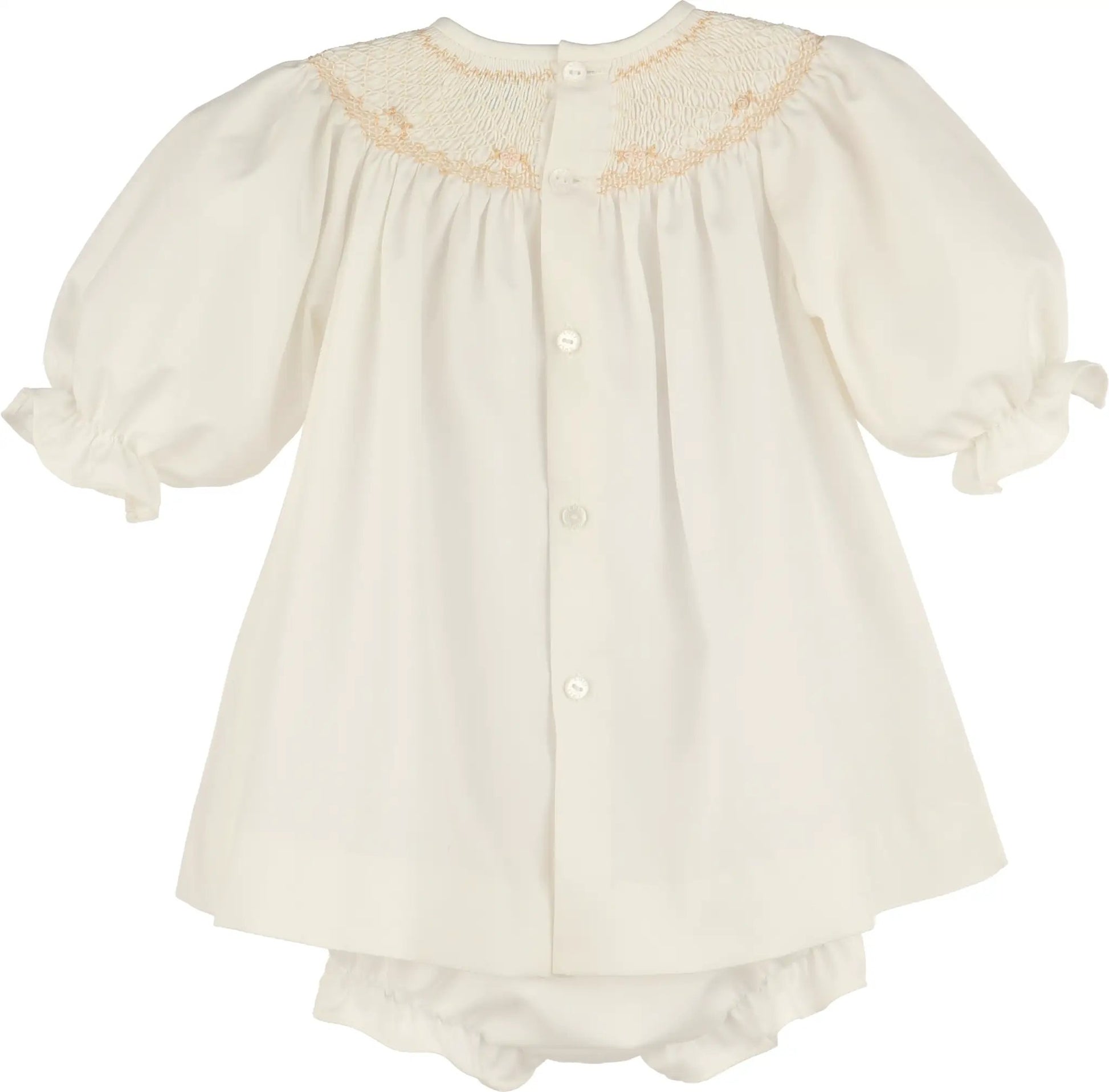 Luli & Me Girls Classic Smock Bishop Set - Ivory