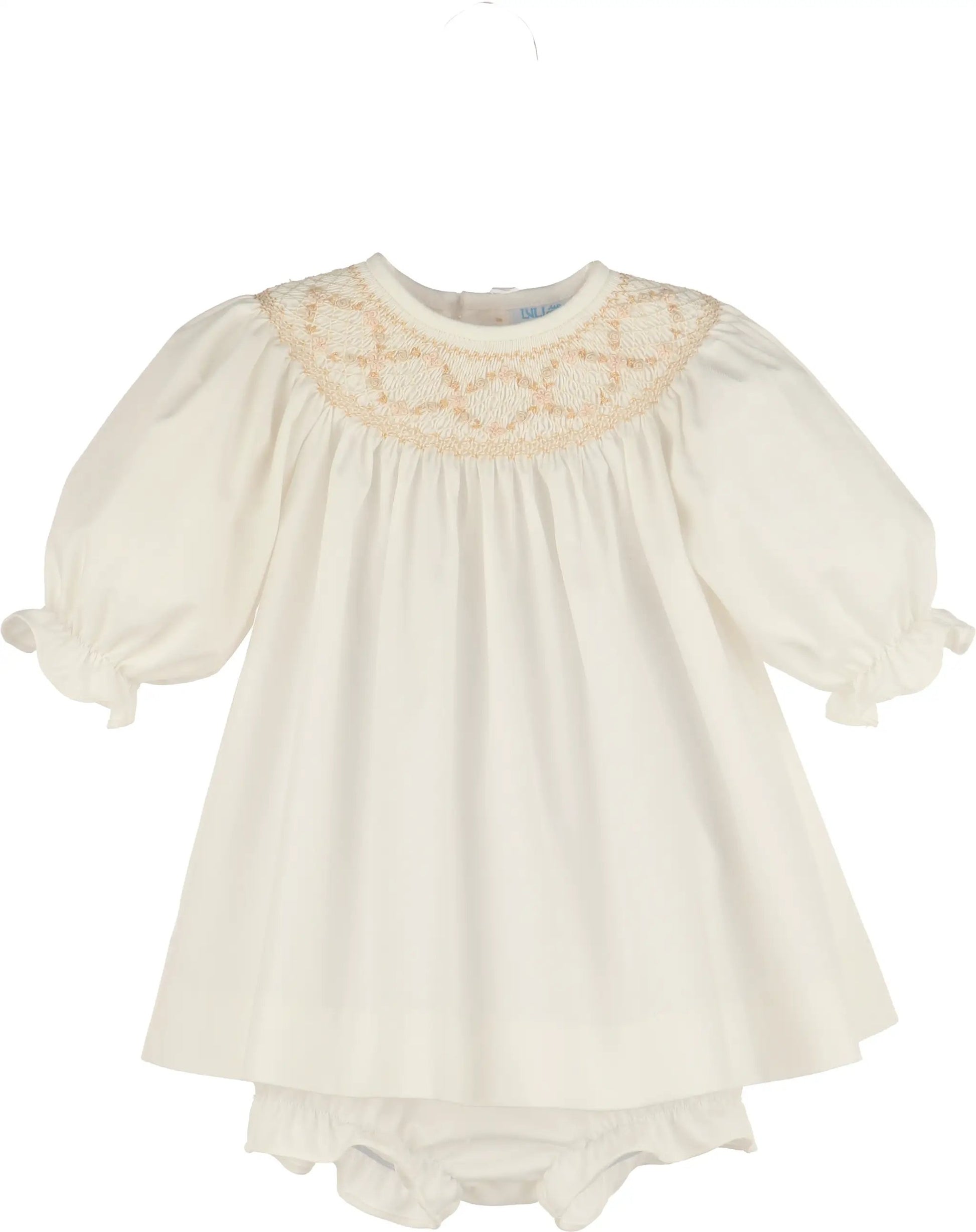 Luli & Me Girls Classic Smock Bishop Set - Ivory