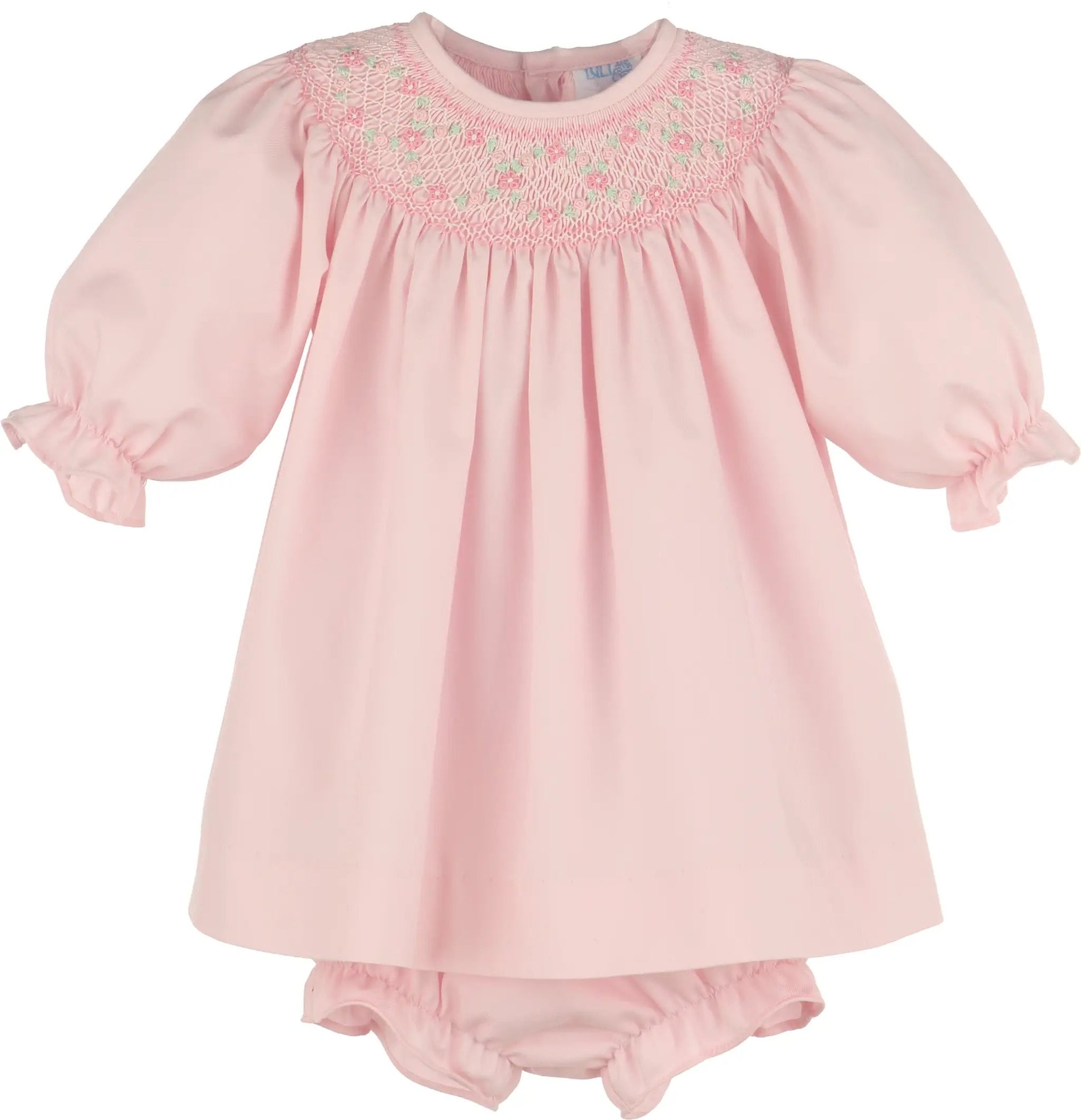 Luli & Me Girls Classic Smock Bishop Set - Pink