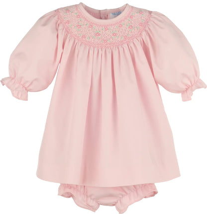 Luli & Me Girls Classic Smock Bishop Set - Pink