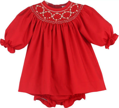 Luli & Me Girls Classic Smock Bishop Set - Red