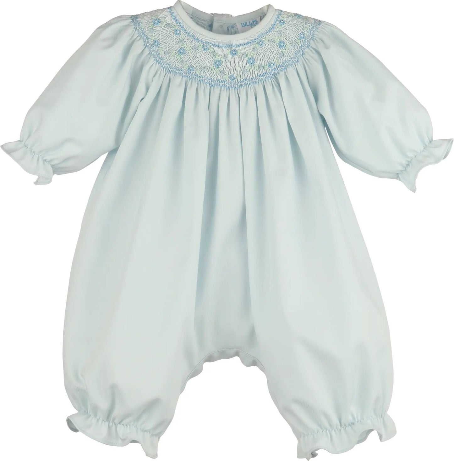 Luli & Me Girls Classic Smock Long Bubble - Blue