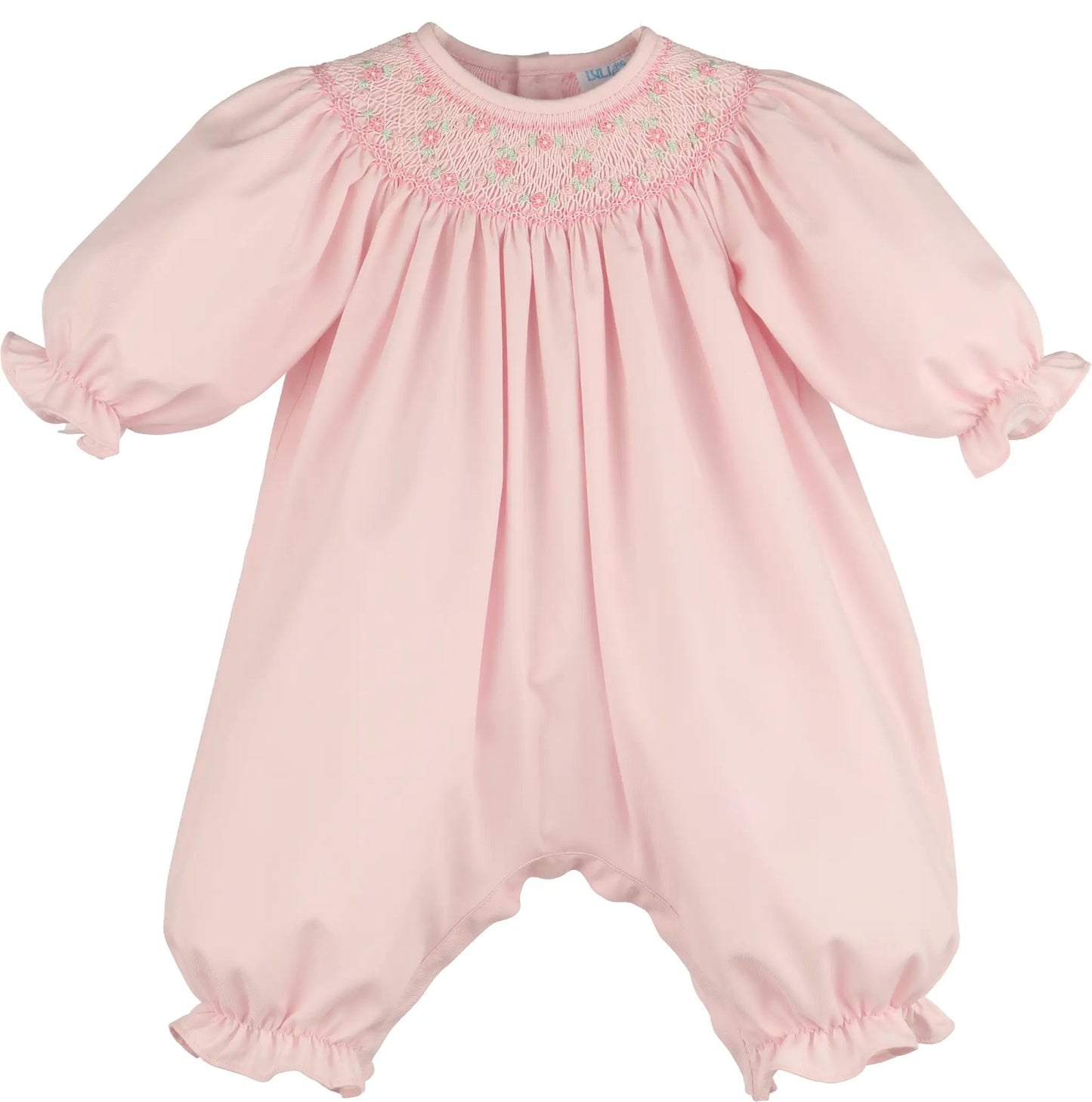 Luli & Me Girls Classic Smock Long Bubble - Pink
