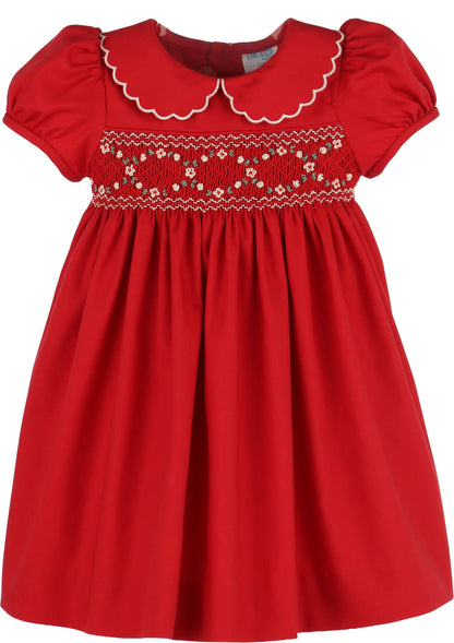 Luli & Me Girls Classic Smock Dress - Red