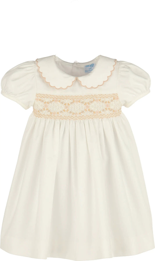 Luli & Me Girls Classic Smocked Dress - Ivory