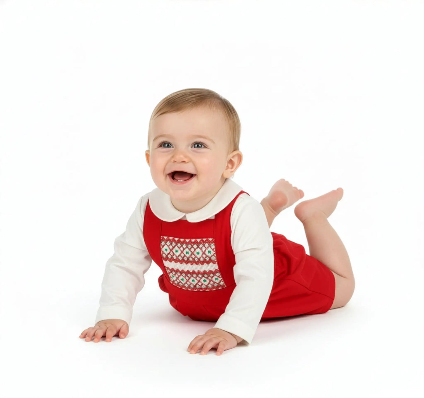 Luli & Me Boys Suspenders Smock Set - Red