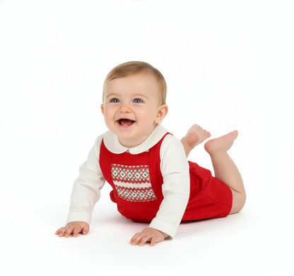 Luli & Me Boys Suspenders Smock Set - Red