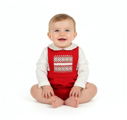Luli & Me Boys Suspenders Smock Set - Red