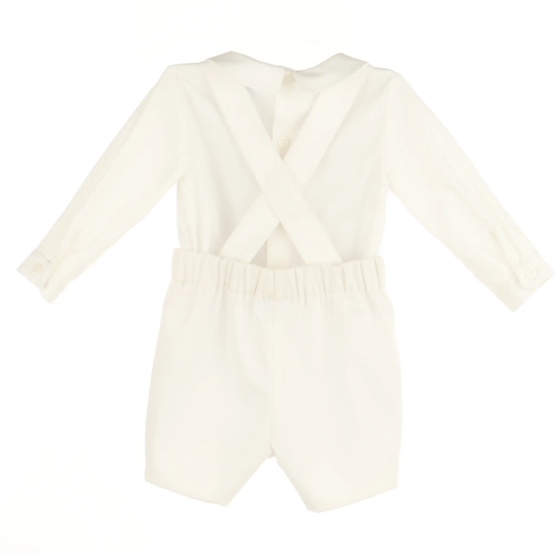 Luli & Me Boys Suspenders Smock Set - Ivory