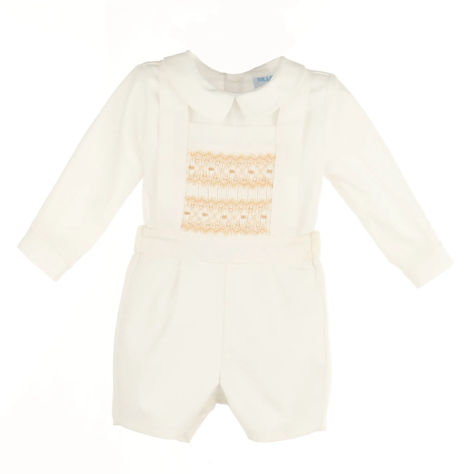 Luli & Me Boys Suspenders Smock Set - Ivory