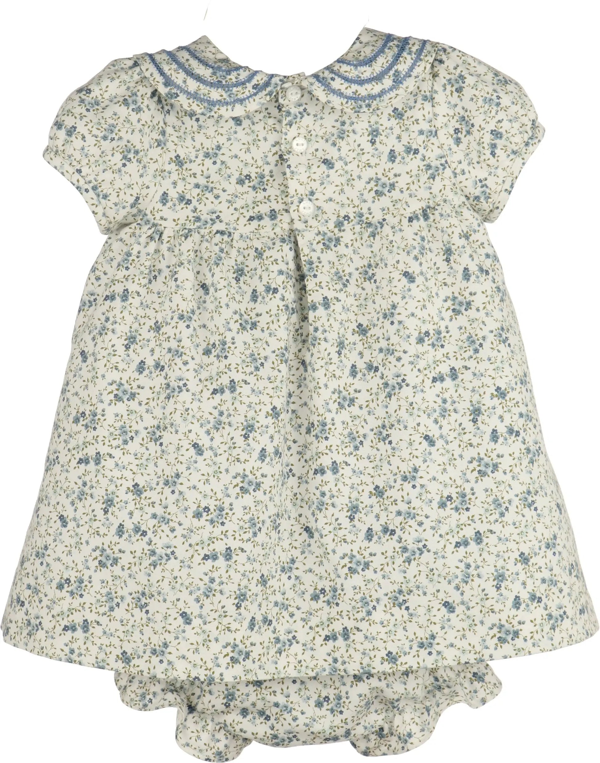 Luli & Me Girls Blue Fallen Leaves Floral Embroidered Dress Set
