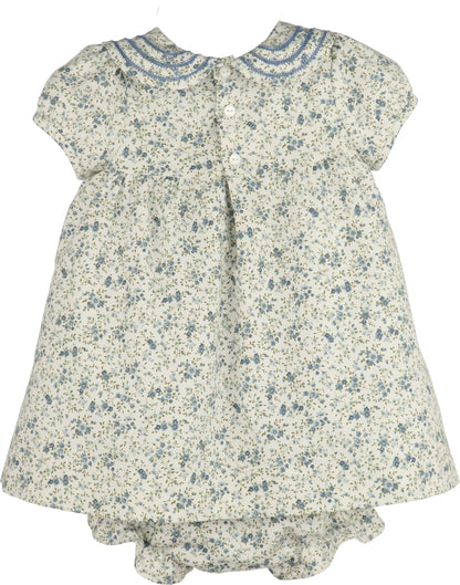 Luli & Me Girls Blue Fallen Leaves Floral Embroidered Dress Set