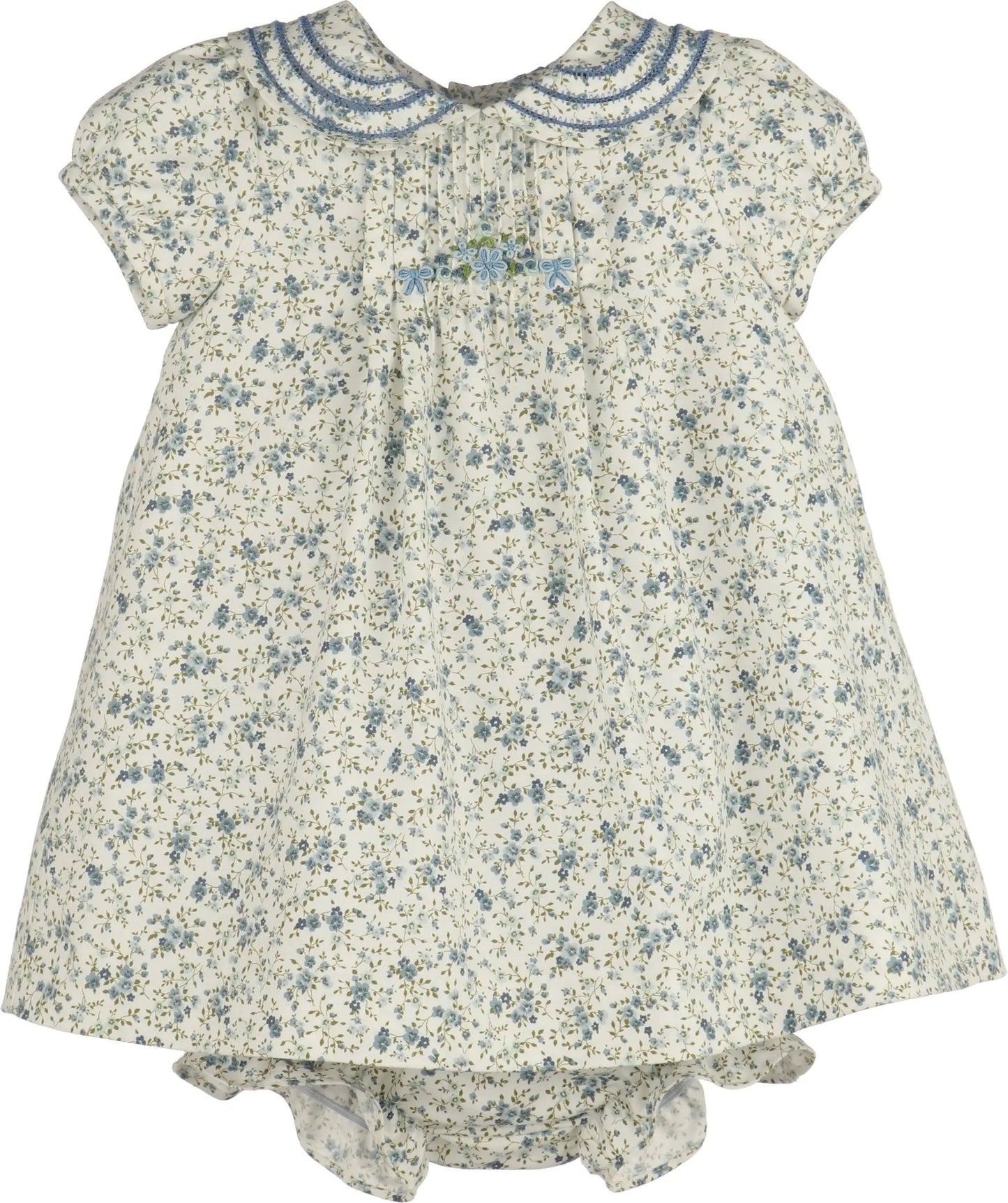 Luli & Me Girls Blue Fallen Leaves Floral Embroidered Dress Set
