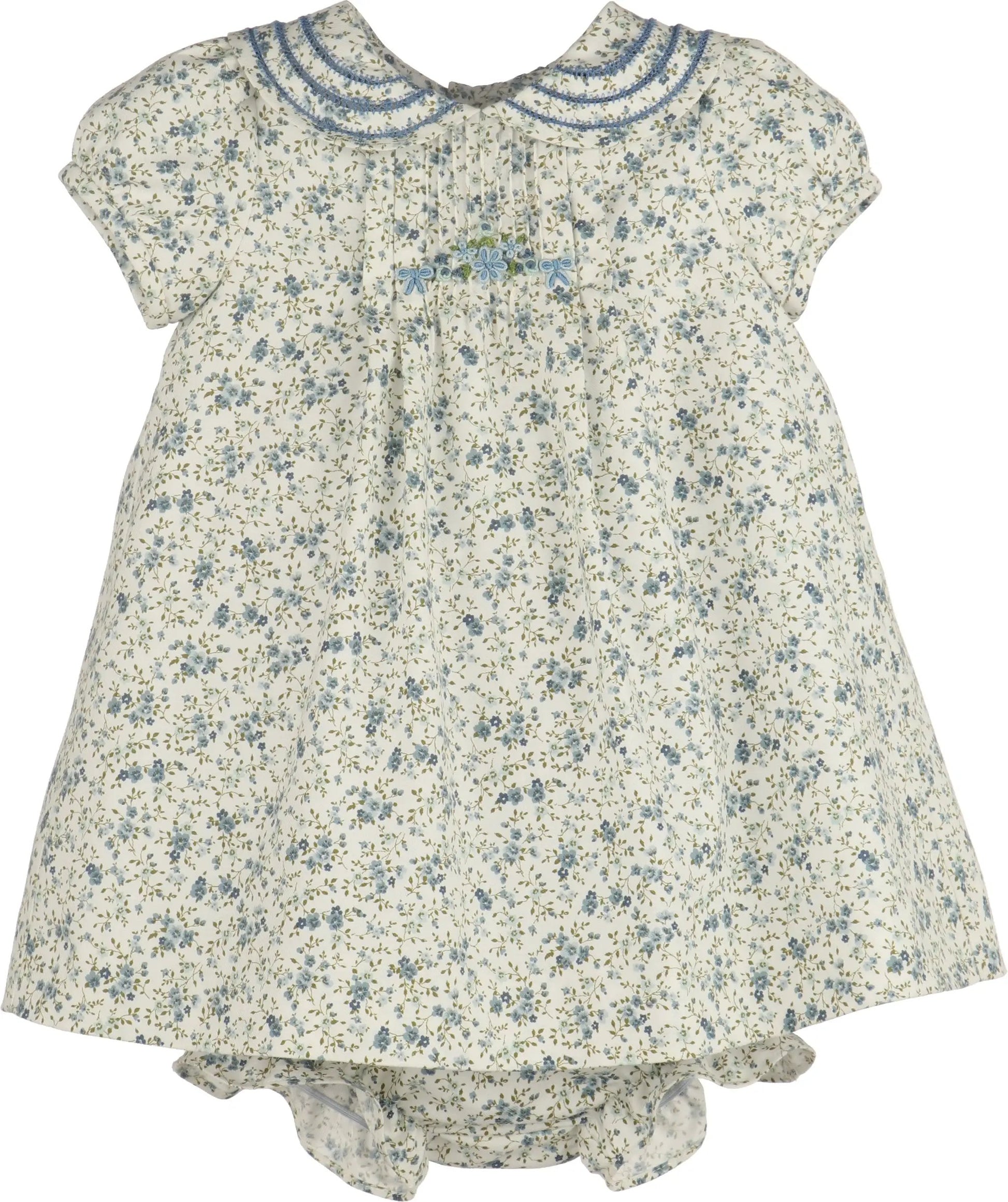 Luli & Me Girls Blue Fallen Leaves Floral Embroidered Dress Set