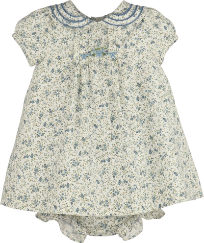 Luli & Me Girls Blue Fallen Leaves Floral Embroidered Dress Set