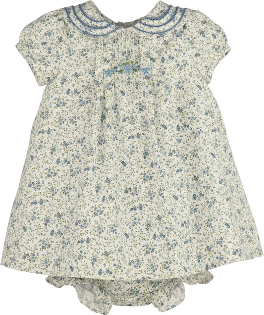 Luli & Me Girls Blue Fallen Leaves Floral Embroidered Dress Set