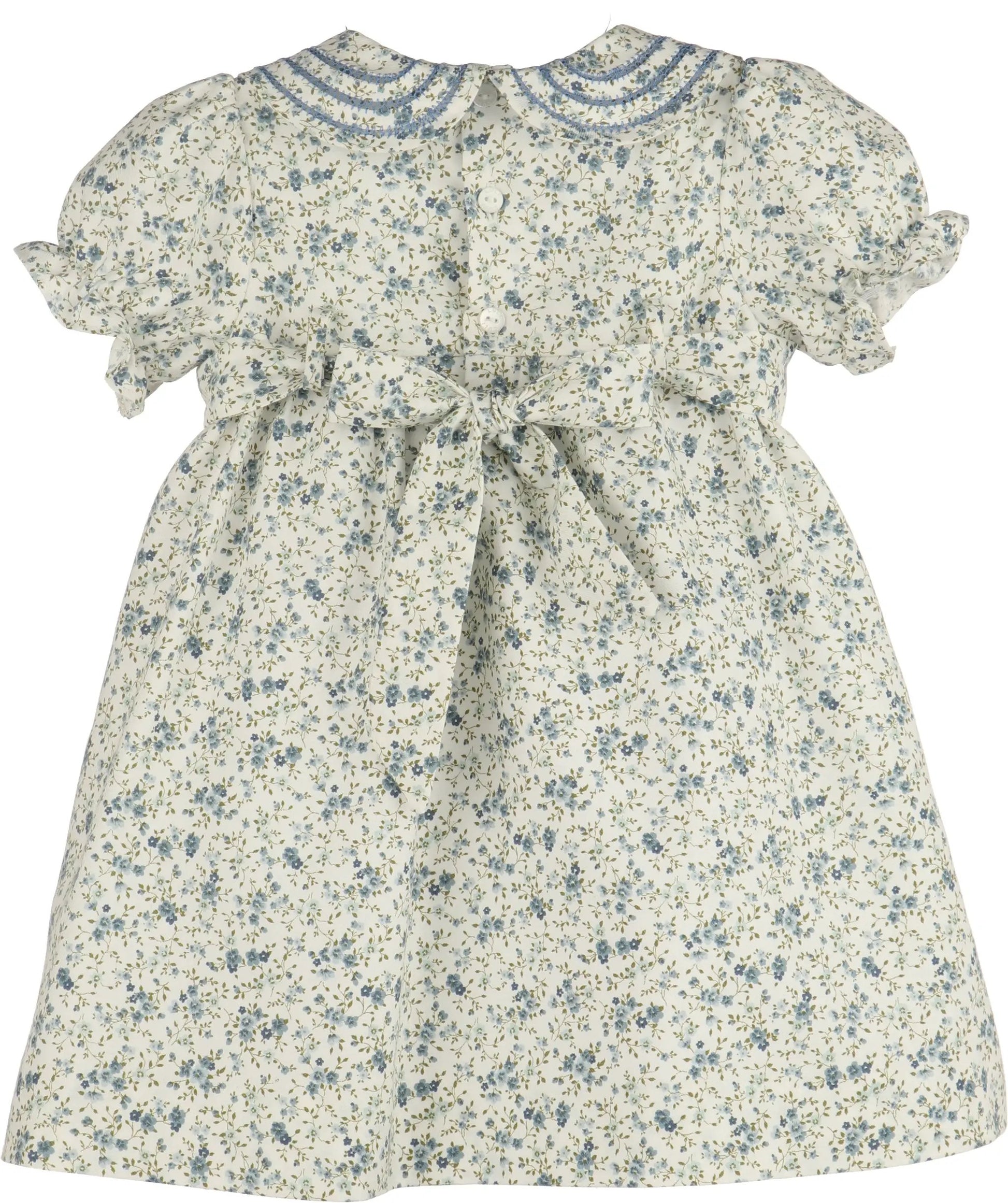 Luli & Me Girls Blue Fallen Leaves Floral Embroidery Wreath Dress with Sash