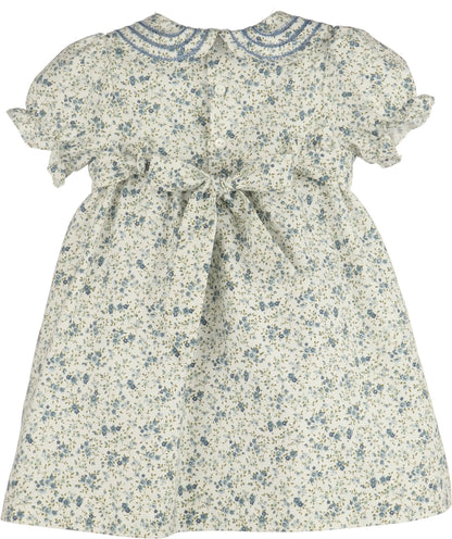 Luli & Me Girls Blue Fallen Leaves Floral Embroidery Wreath Dress with Sash