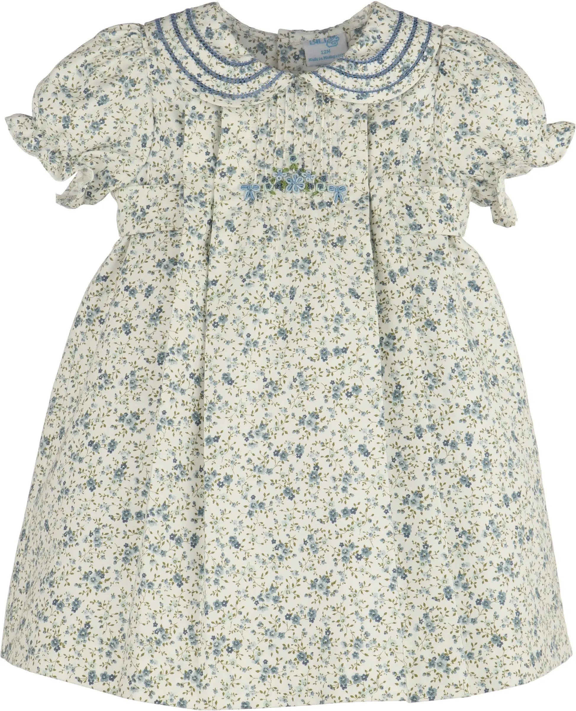 Luli & Me Girls Blue Fallen Leaves Floral Embroidery Wreath Dress with Sash