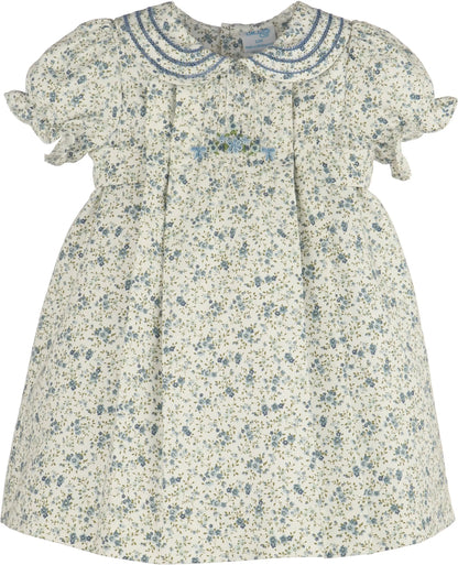 Luli & Me Girls Blue Fallen Leaves Floral Embroidery Wreath Dress with Sash
