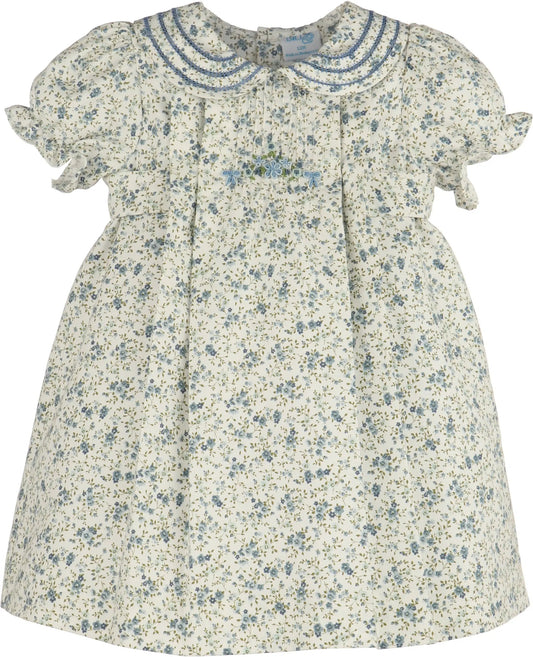Luli & Me Girls Blue Fallen Leaves Floral Embroidery Wreath Dress with Sash