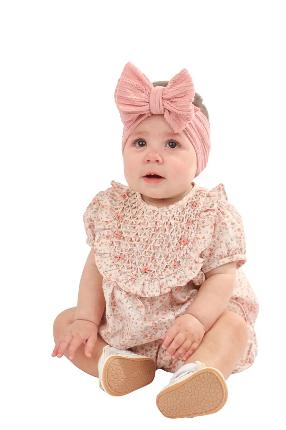 Luli & Me Baby Girls Orange Fall Floral Honeycomb Smocked Bubble