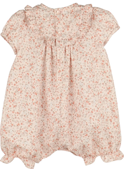 Luli & Me Baby Girls Orange Fall Floral Honeycomb Smocked Bubble