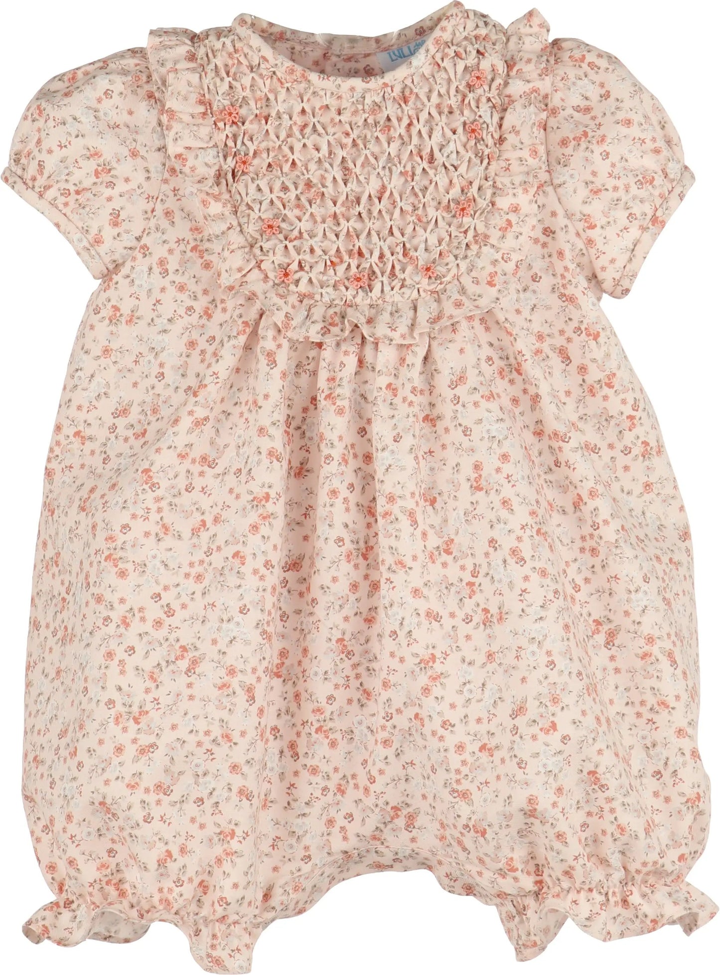Luli & Me Baby Girls Orange Fall Floral Honeycomb Smocked Bubble