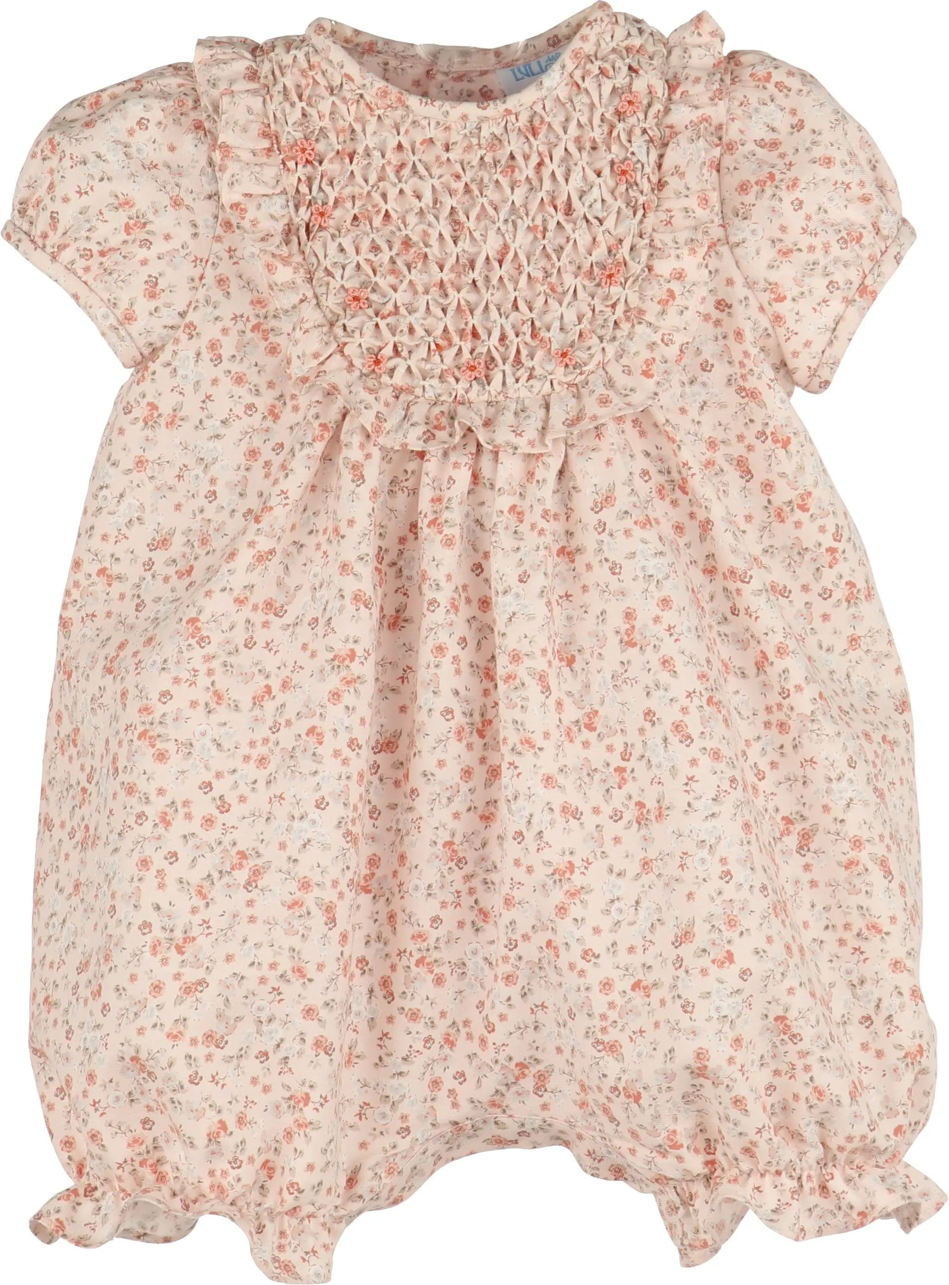 Luli & Me Baby Girls Orange Fall Floral Honeycomb Smocked Bubble