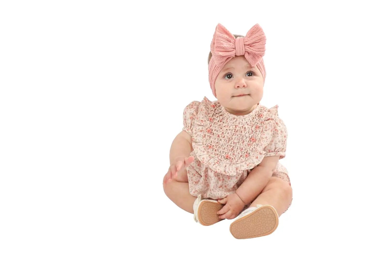 Luli & Me Baby Girls Orange Fall Floral Honeycomb Smocked Bubble