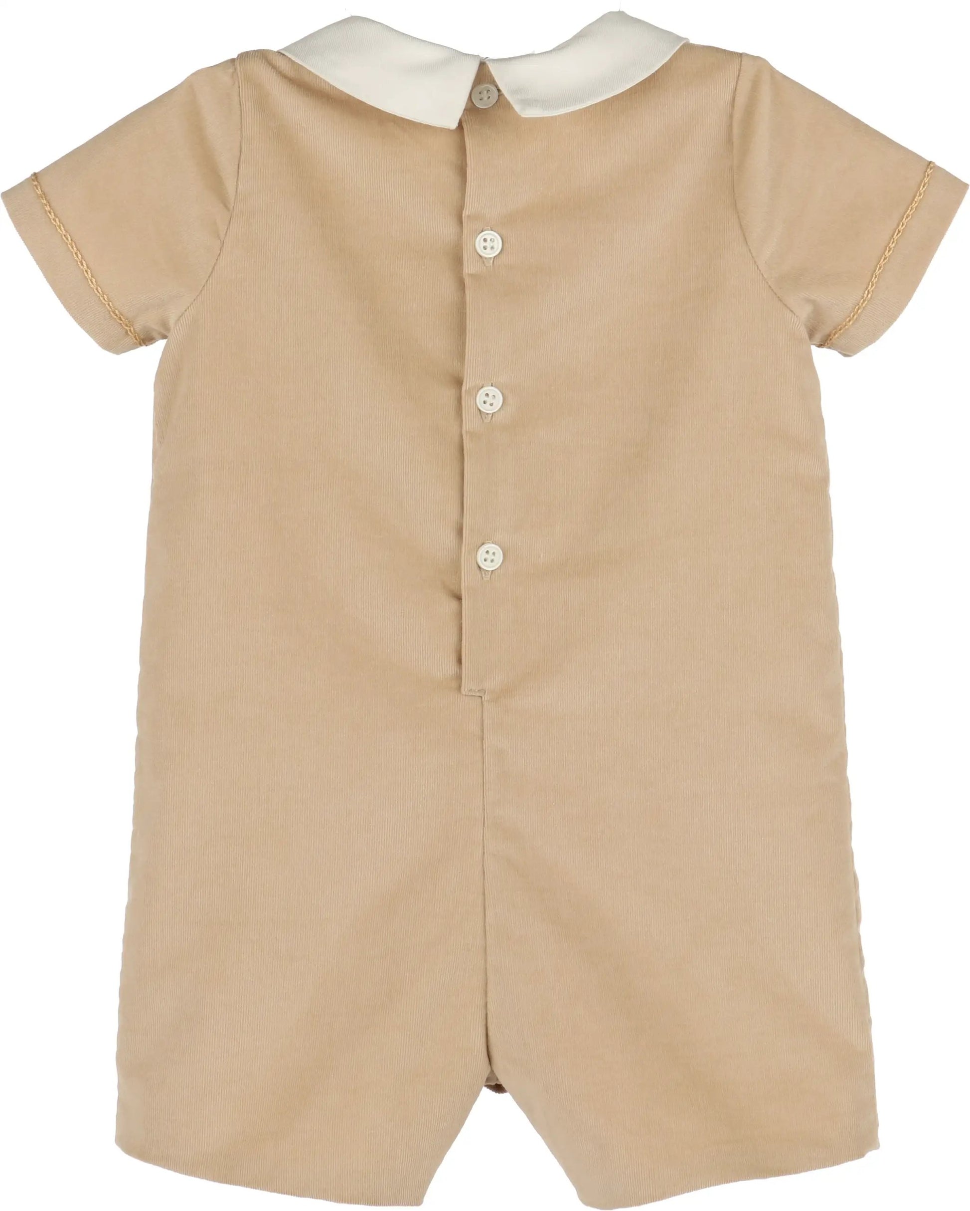 Luli & Me Baby Boys Beige Mini Corduroy Bubble Outfit