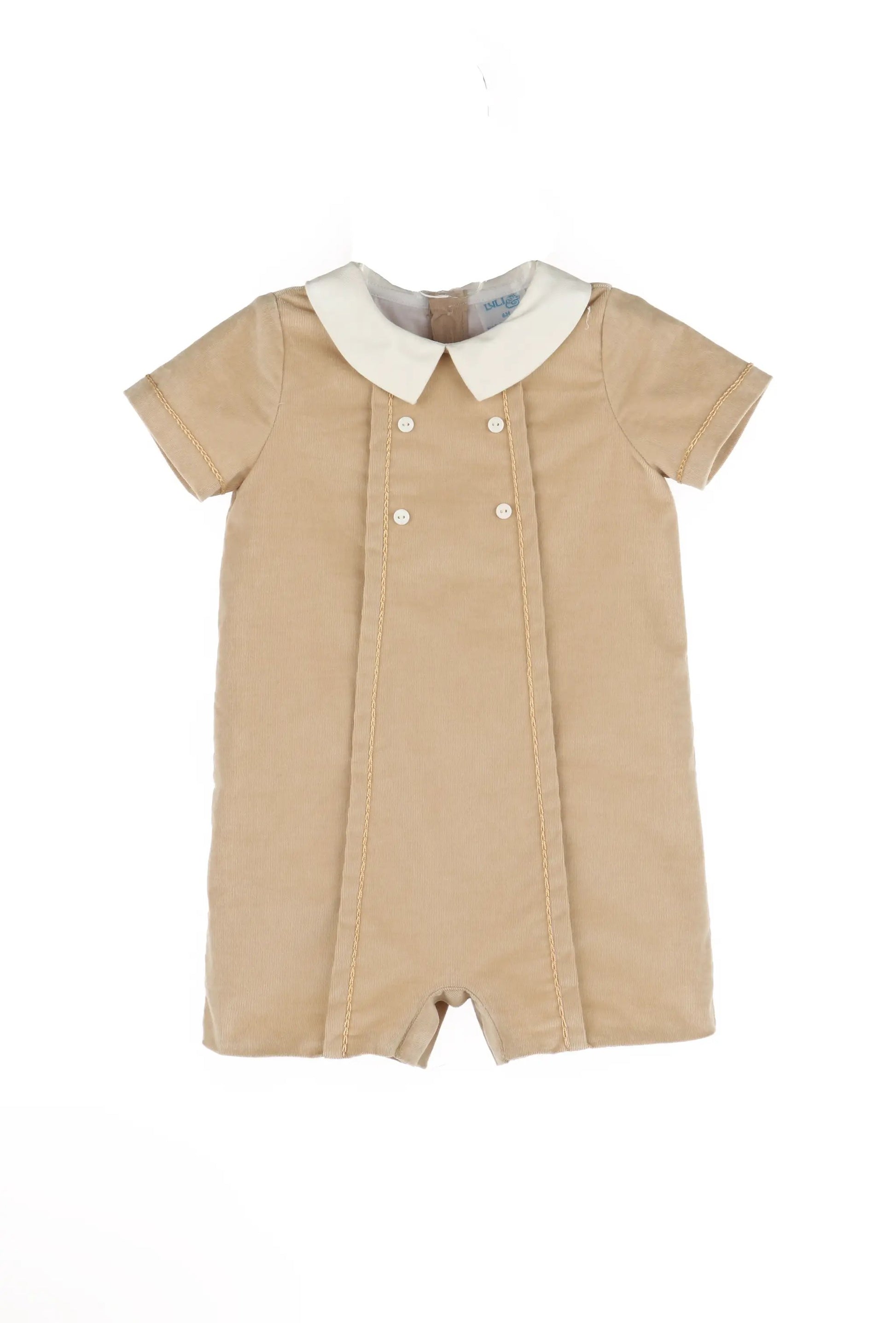 Luli & Me Baby Boys Beige Mini Corduroy Bubble Outfit