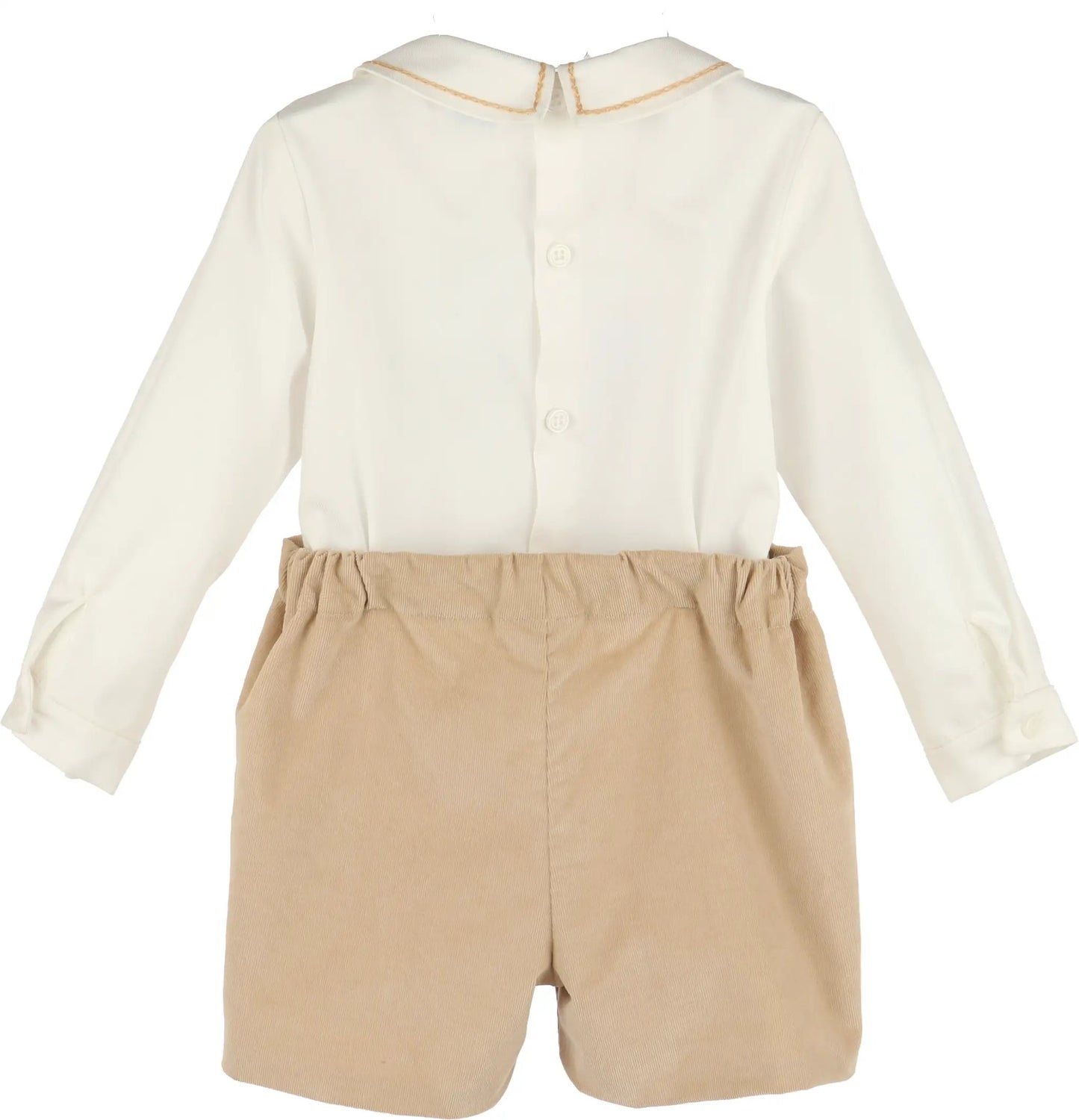 Luli & Me Boys Beige Mini Corduroy Button On Outfit by Luli & Me