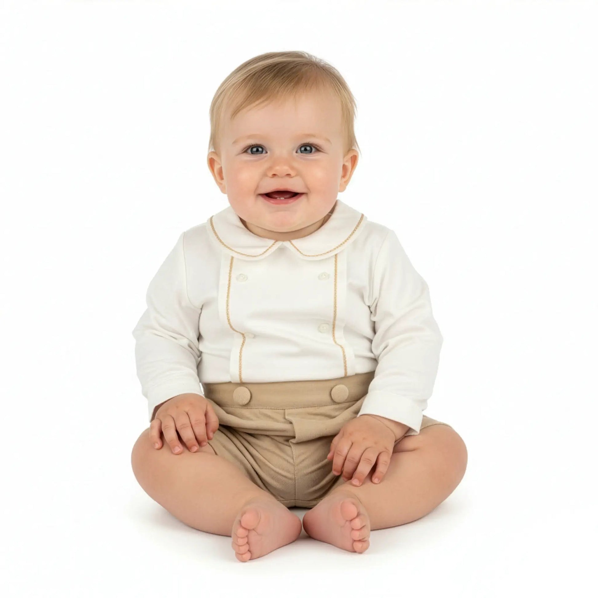 Luli & Me Boys Beige Mini Corduroy Button On Outfit