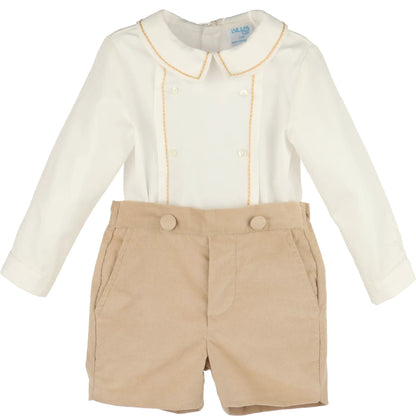 Luli & Me Boys Beige Mini Corduroy Button On Outfit by Luli & Me