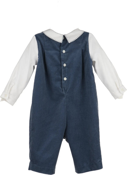 Luli & Me Boys Navy Blue Cord Longall with Collar Shirt