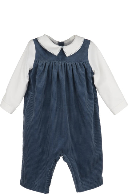 Luli & Me Boys Navy Blue Cord Longall with Collar Shirt
