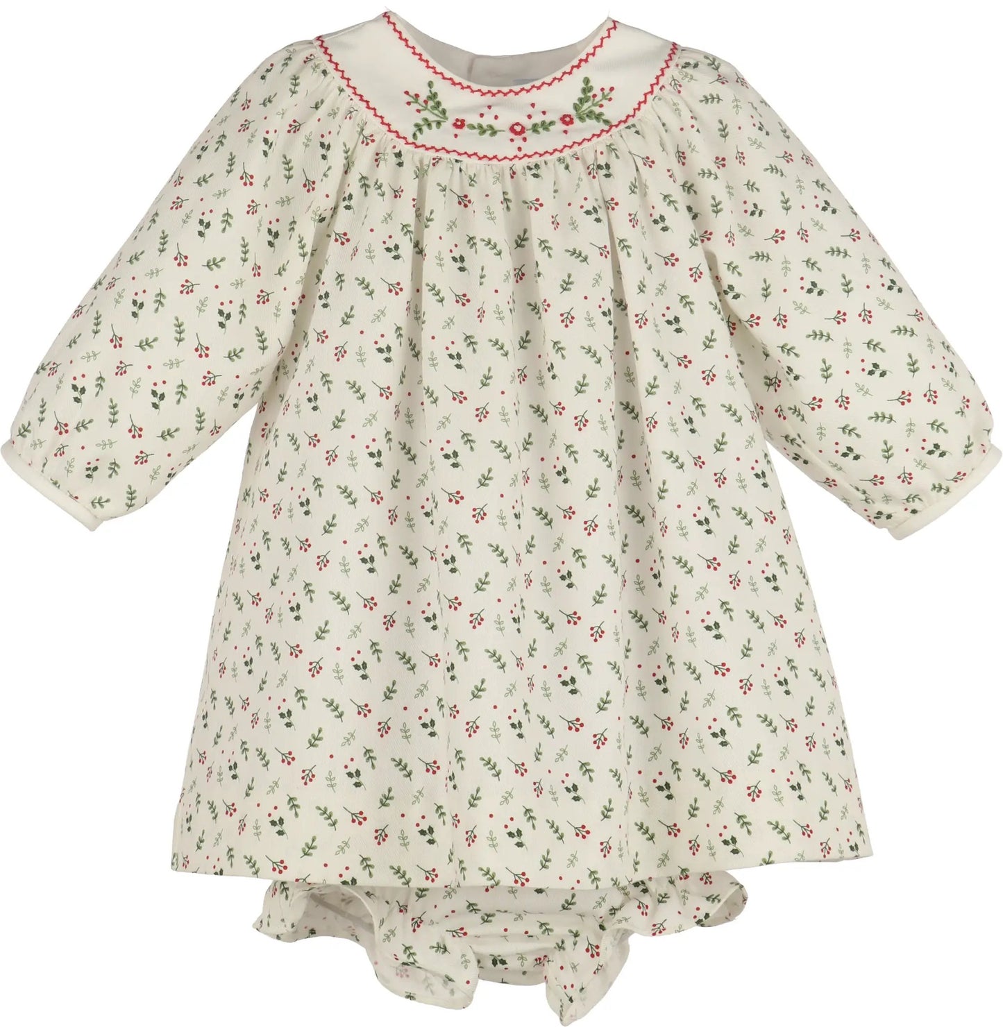 Luli & Me Girls Red Mistletoe Floral Embroidered Christmas Dress by Luli & Me